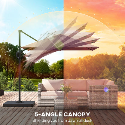 2.4 x 2.4 m Cantilever Parasol with Umbrella Weights, UPF50+ Offset Outdoor Umbrella w/ Easy Tilt Adjustment, Khaki