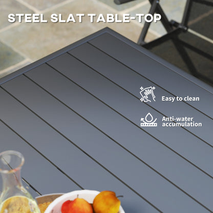 Square Garden Table with Slat Top, Steel Frame, Outdoor Table for 4 Person, 80 x 80 x 74 cm, Grey