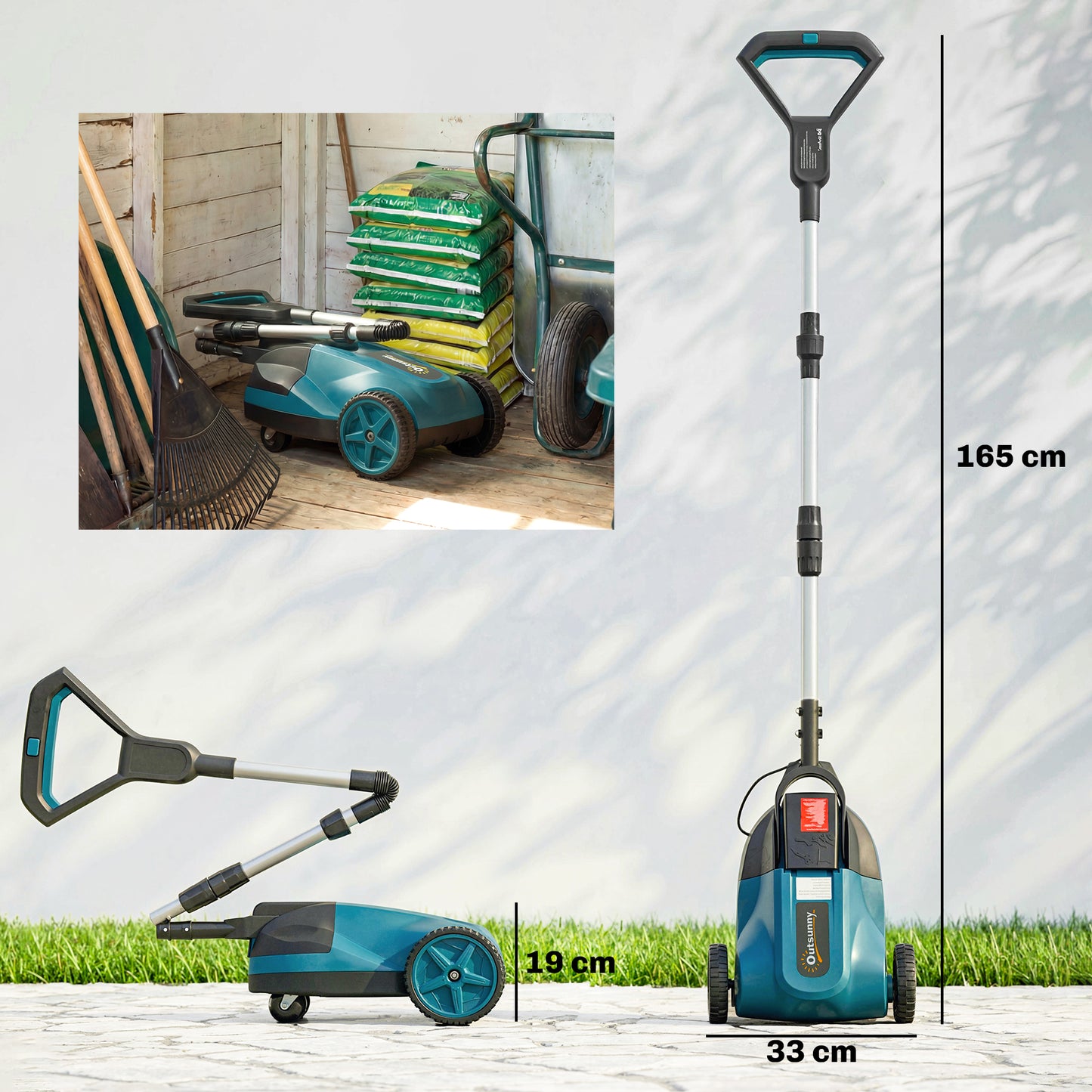 18V Cordless Lawnmower with 2 x 4Ah Batteries & Charger, Battery Lawn Mower with 21cm Cutting Width, 3 Cutting Heights
