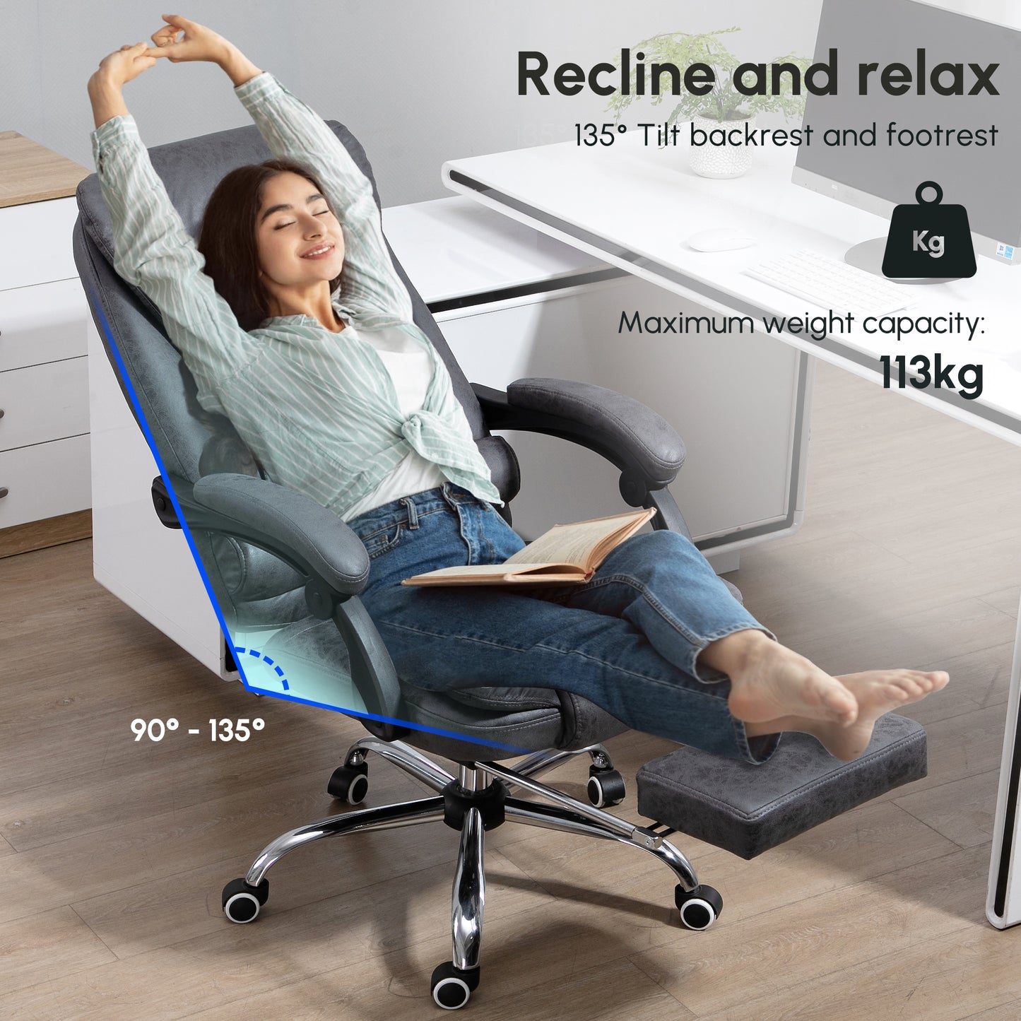 Heated 6 Points Vibration Massage Executive Office Chair Adjustable Swivel Ergonomic High Back Desk Chair Recliner with Footr