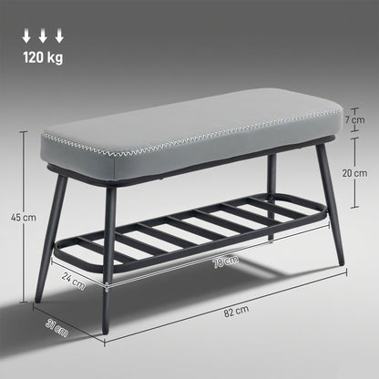 PU Leather Shoe Storage Bench - Grey