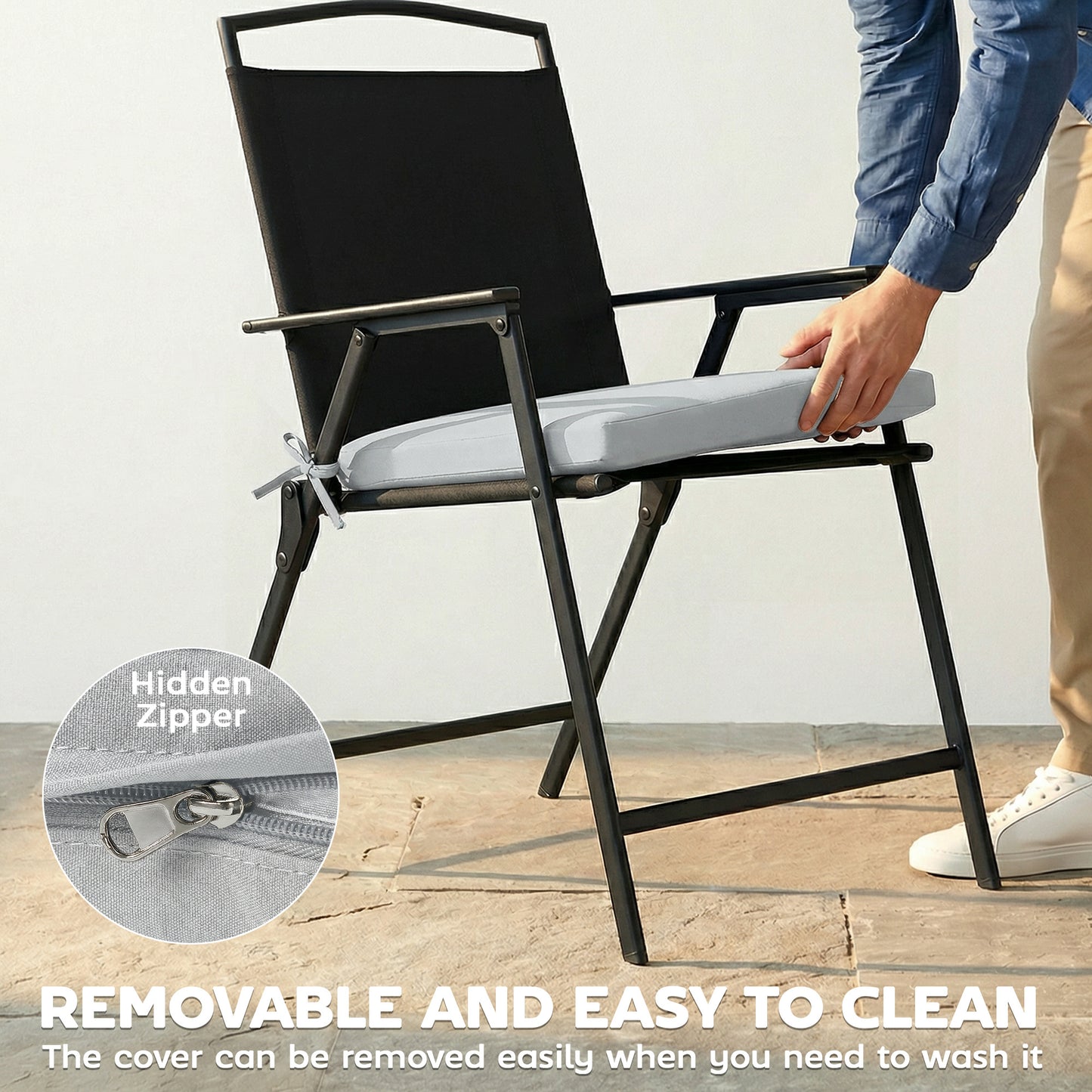 Set of 6 Outdoor Seat Cushions with Machine Washable Cover, Water Repellent Seat Cushions Light Grey