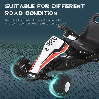 Kids Children Pedal Go Kart Manual Ride On Car w/ Brake Gears Steering Wheel Adjustable Seat 4 Smooth Wheels Racing-Style Whi