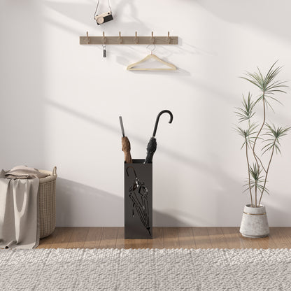 Metal Umbrella Stand, Square Umbrella Holder with 4 Hooks and Removable Drip Tray