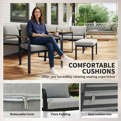 7 Seater Garden Furniture Set, Metal Garden Sofa Set with Cushions, Outdoor Furniture Conversation Sets, Light Grey