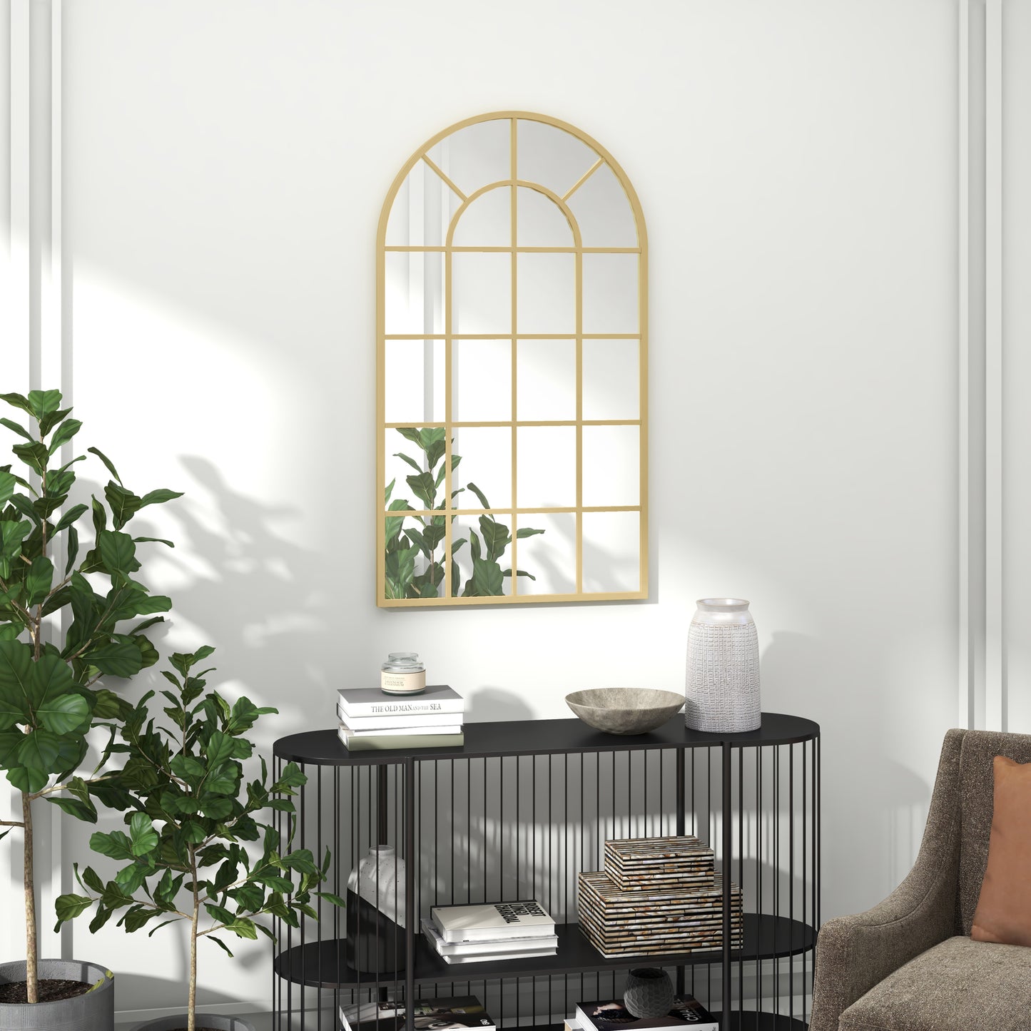 110 x 65 cm Arched Decorative Wall Mirror for Bedroom Living Room, Modern Window Bathroom Mirror for Home Decor