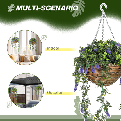 Set of 2 Decorative Artificial Plants, Faux Silk Lavender Flowers in Hanging Baskets