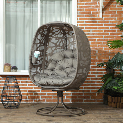 Swivel Egg Chair with Cushions, Foldable Basket Seat and Metal Frame, Indoor Outdoor Lounge Chair for Balcony, Poolside