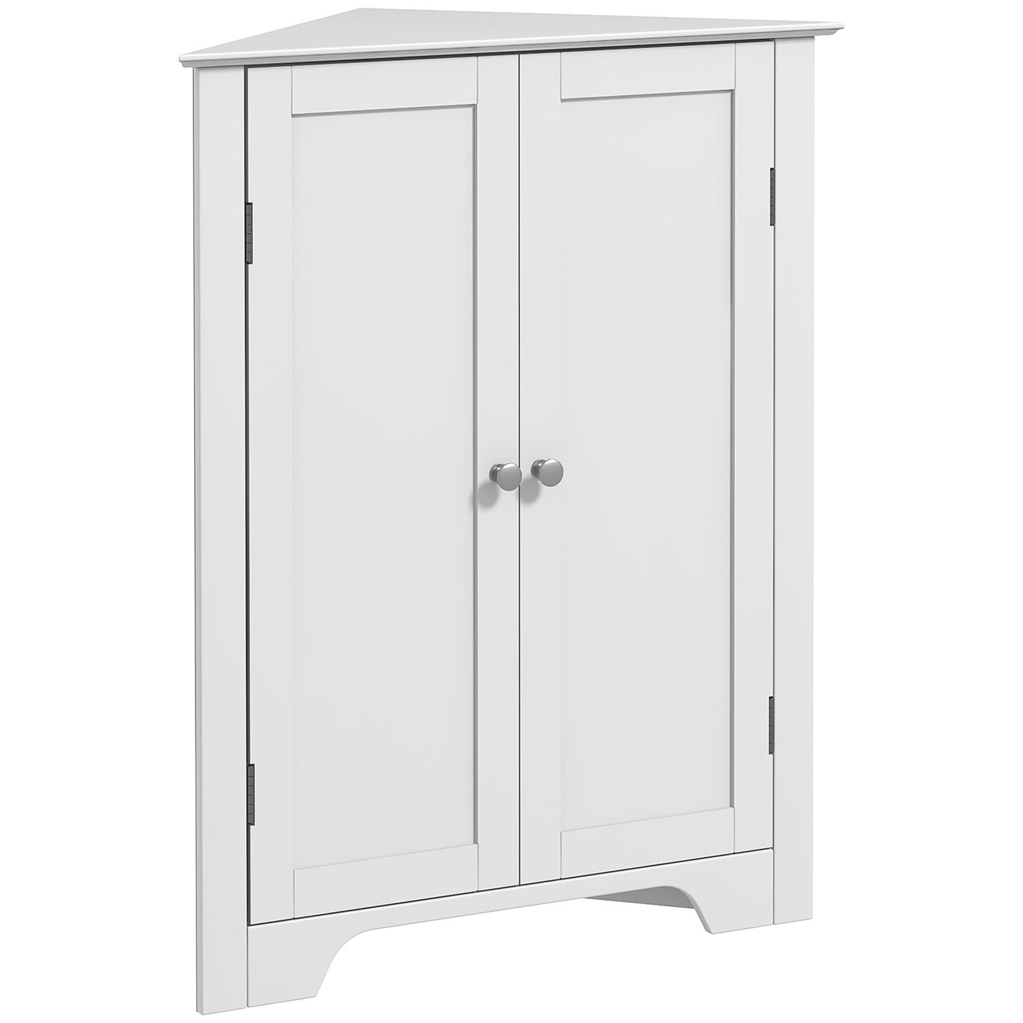 Corner Cabinet, Triangle Bathroom Storage Cabinet with Adjustable Shelf and Recessed Door, Free Standing, White