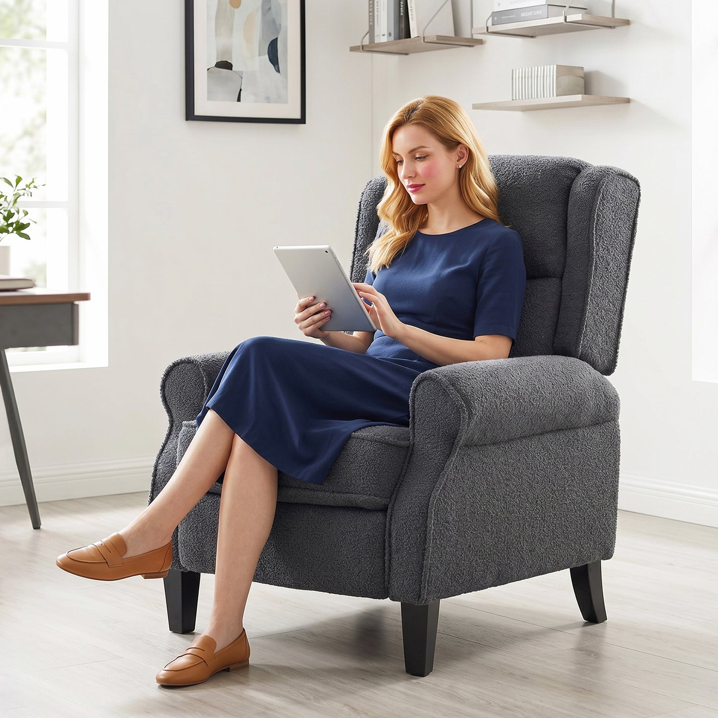 132° Recliner Armchair, with Extended Footrest - Dark Grey