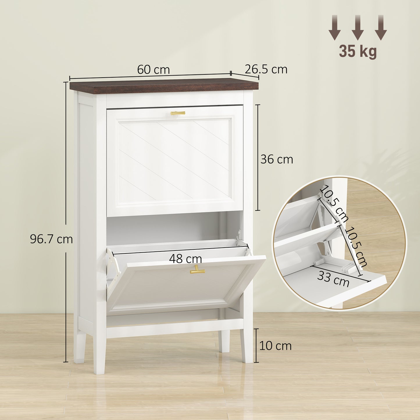 Shoe Cabinet with 2 Flip Drawers, Farmhouse Narrow Shoe Storage Cabinet with Adjustable Shelves, White