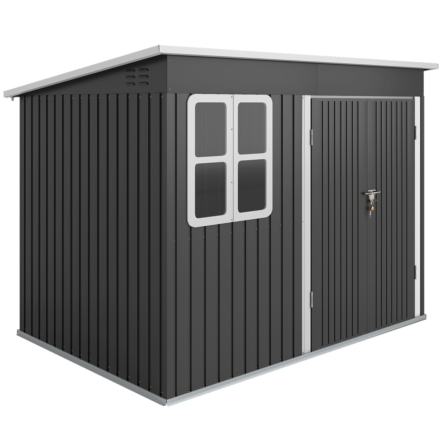 8.5 x 6ft Storage Shed Galvanised Steel Garden Shed, Metal Shed with Foundation Kit, Window
