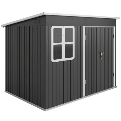 8.5 x 6ft Storage Shed Galvanised Steel Garden Shed, Metal Shed with Foundation Kit, Window