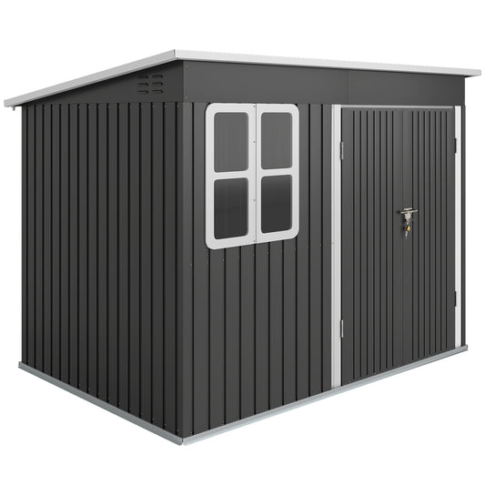 8.5 x 6ft Storage Shed Galvanised Steel Garden Shed, Metal Shed with Foundation Kit, Window