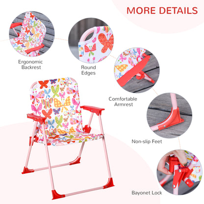 Kids Outdoor Bistro Table and Chair Set Butterfly Pattern Garden Patio Backyard with Removable & Height Adjustable Parasol