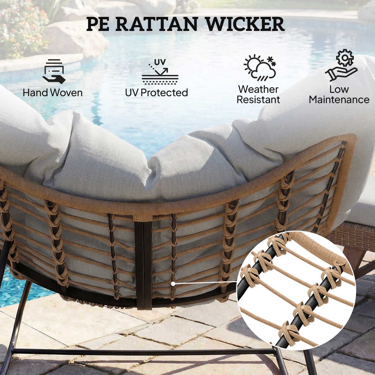 Indoor Outdoor Rocking Chair, Oversized Rocking Egg Chair with Cushion for Living Room, Garden, Patio, Light Grey