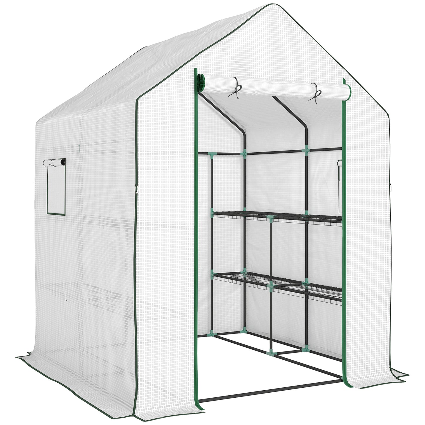 143 x 140cm Walk-In Greenhouse, with Accessories - White