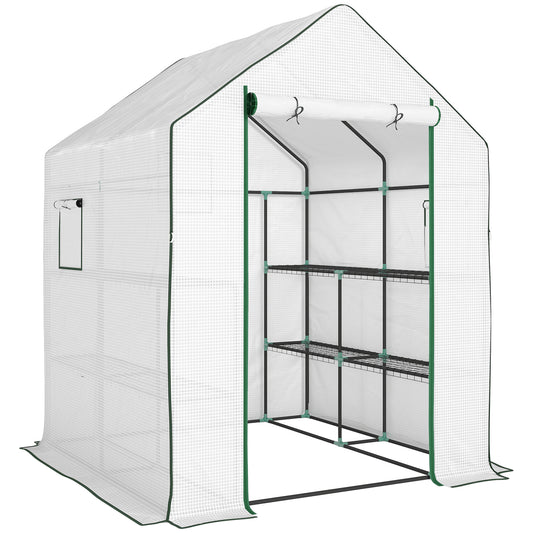 143 x 140cm Walk-In Greenhouse, with Accessories - White