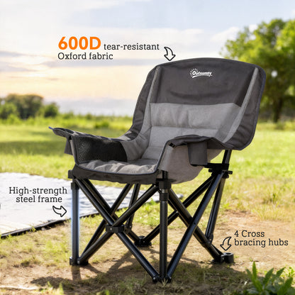 Portable Padded Camping Chair, with Bag - Black/Grey