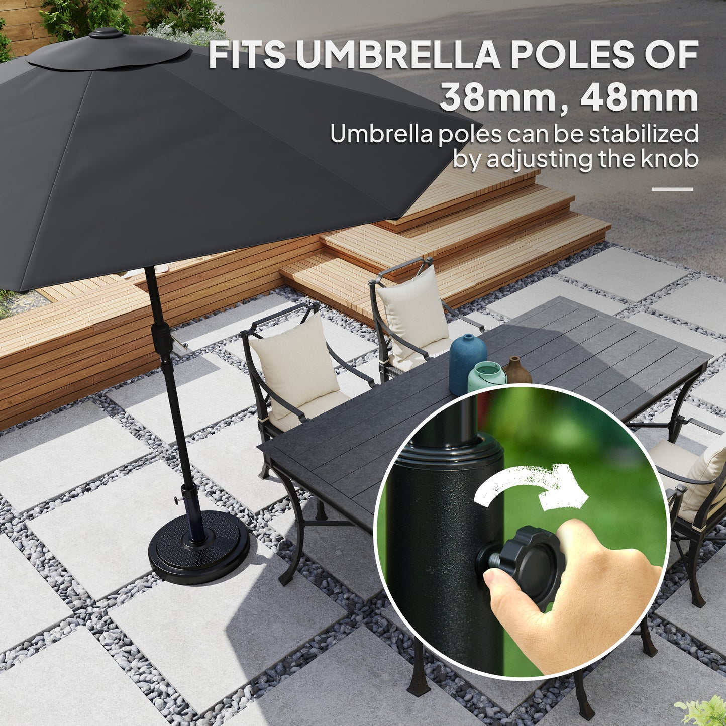 22kg Garden Parasol Base, Round HDPE Sun Umbrella Base, Heavy Duty Outdoor Umbrella Stand for 38mm or 48mm Outdoor Umbrella P