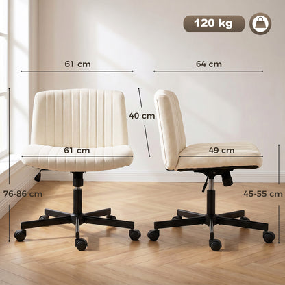 Imitation Linen Criss Cross Legged Desk Chair, Armless Office Chair with Wheels, Green