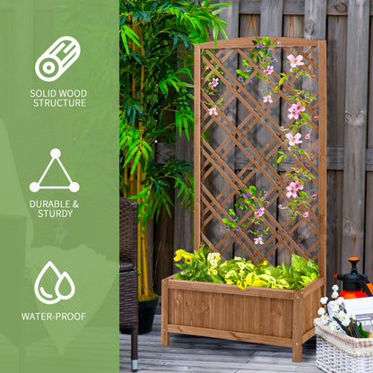 Garden Planter with Trellis, Wooden Raised Bed for Garden with Lattice Trellis for Vegetables, Herbs and Flowers, Brown