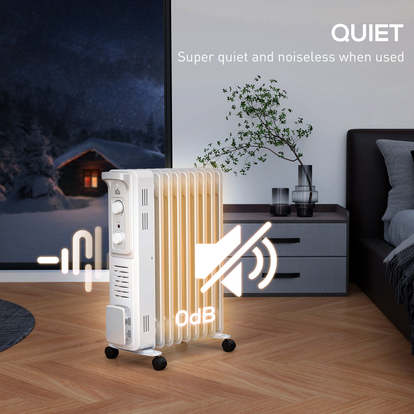 2000W Quiet Oil Filled Radiator, 9 Fin Energy Efficient Portable Electric Heater with 3 Heat Settings, Adjustable Thermostat