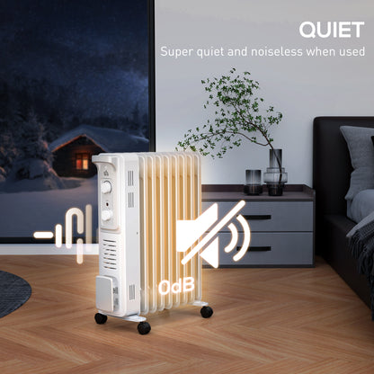 2000W Quiet Oil Filled Radiator, 9 Fin Energy Efficient Portable Electric Heater with 3 Heat Settings, Adjustable Thermostat