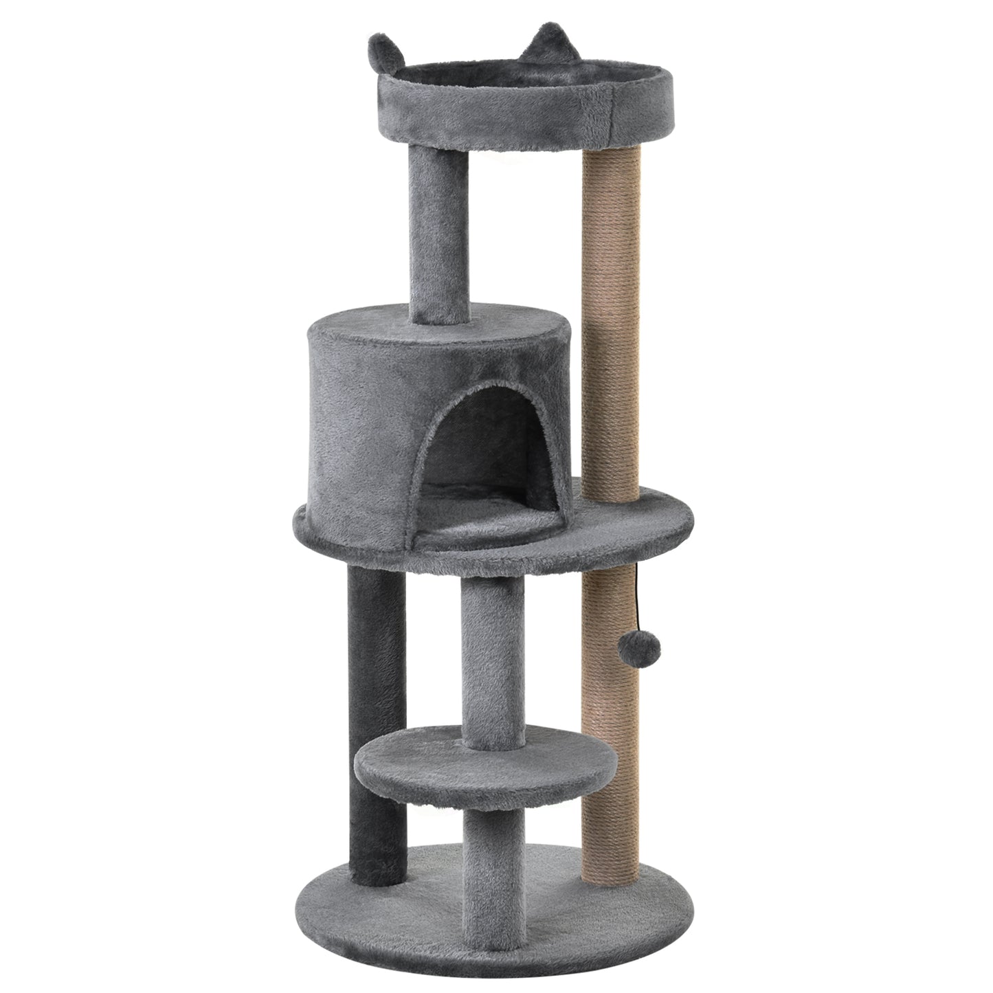 104 cm Cat Tree, Cat Condo Tree Tower, Cat Activity Centre with Scratching Posts, Plush Perches, Hanging Ball - Grey