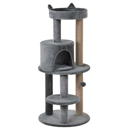 104 cm Cat Tree, Cat Condo Tree Tower, Cat Activity Centre with Scratching Posts, Plush Perches, Hanging Ball - Grey