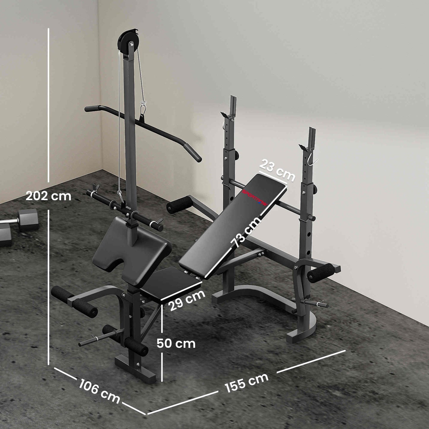 Multi-Exercise Adjustable Weight Bench with Bench Press Rack