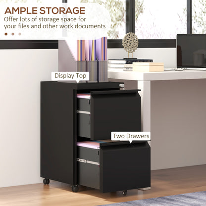 2-Drawer Mobile Filing Cabinet, Metal Lockable File Cabinet for Letter, A4 and Legal Size, Pre-Assembled Body, Black