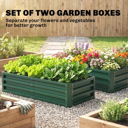 Set of 2 Raised Beds for Garden, Galvanised Outdoor Planters for Herbs Vegetables, Use for Patio Balcony, Green