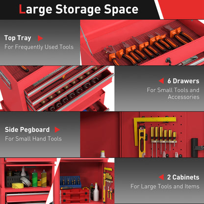 Three-Part Steel Locking Tool Chest - Red