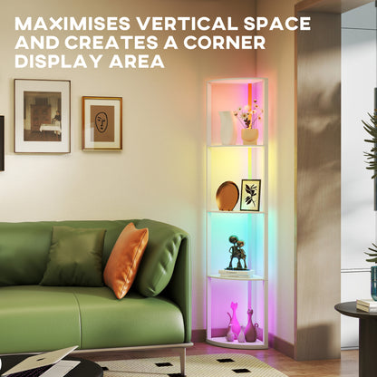 RGB LED Floor Lamp with Shelves, 4-Tier Dimmable Standing Lamp with Adjustable Brightness and Remote Control