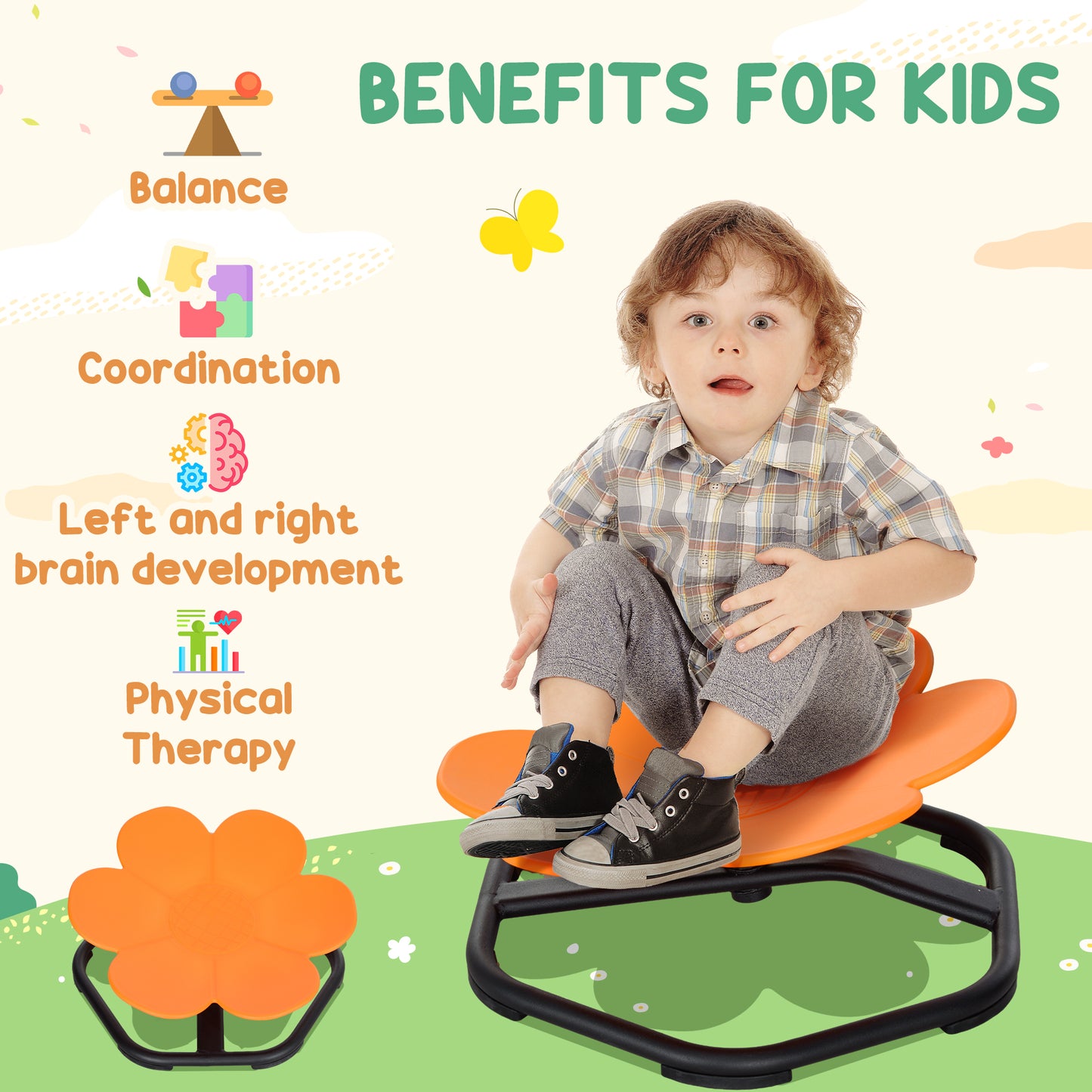 Sensory Spinning Chair for Kids, for Coordination, Balance, Orange