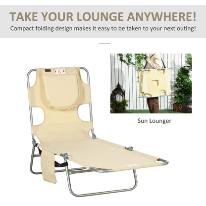 Foldable Sun Lounger, Beach Chaise Lounge with Reading Hole, Arm Slots, 5-Position Adjustable Backrest, Side Pocket