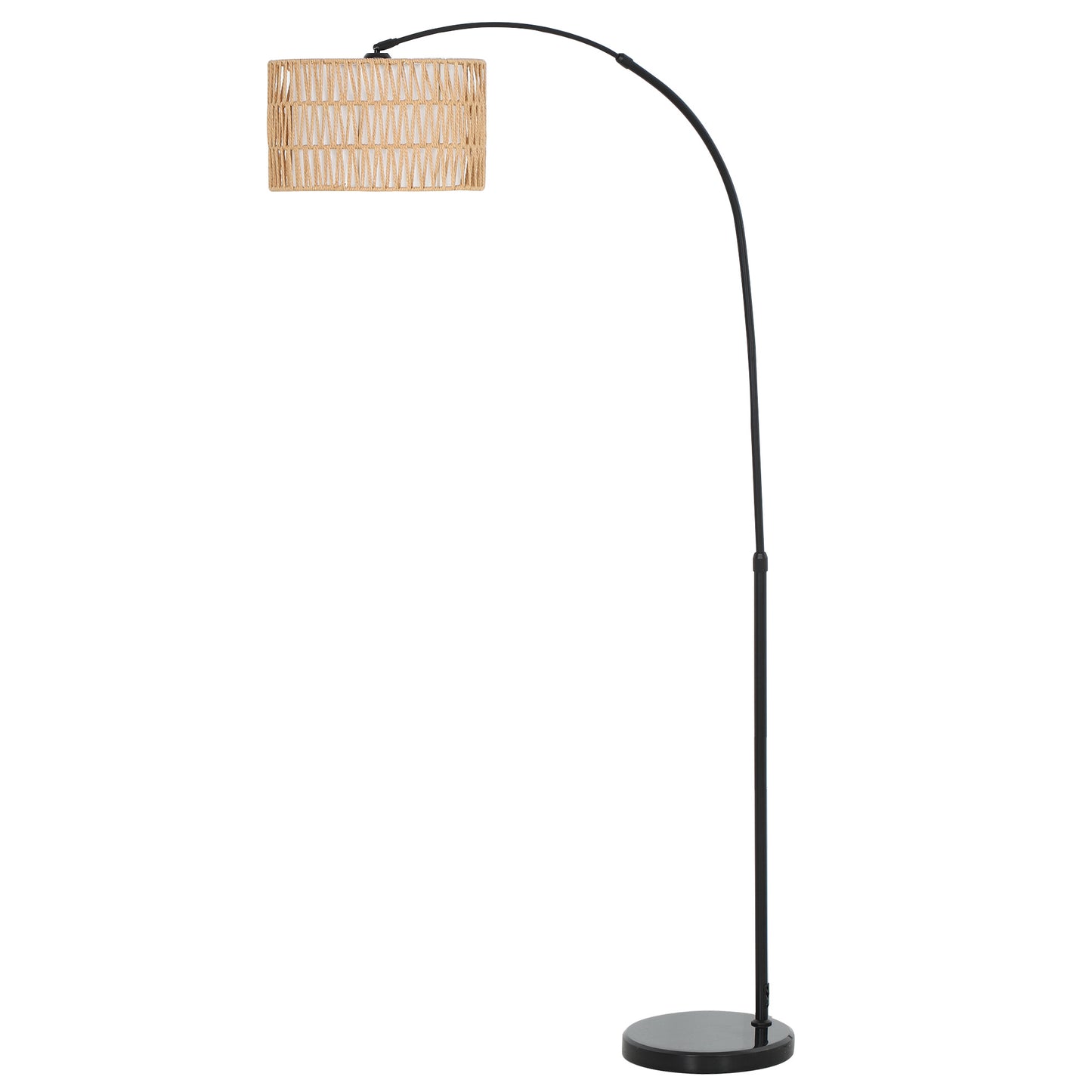 Rattan Floor Lamp for Living Room, Farmhouse Arc Standing Lamp with Dual-Layer Shade & Foot Switch