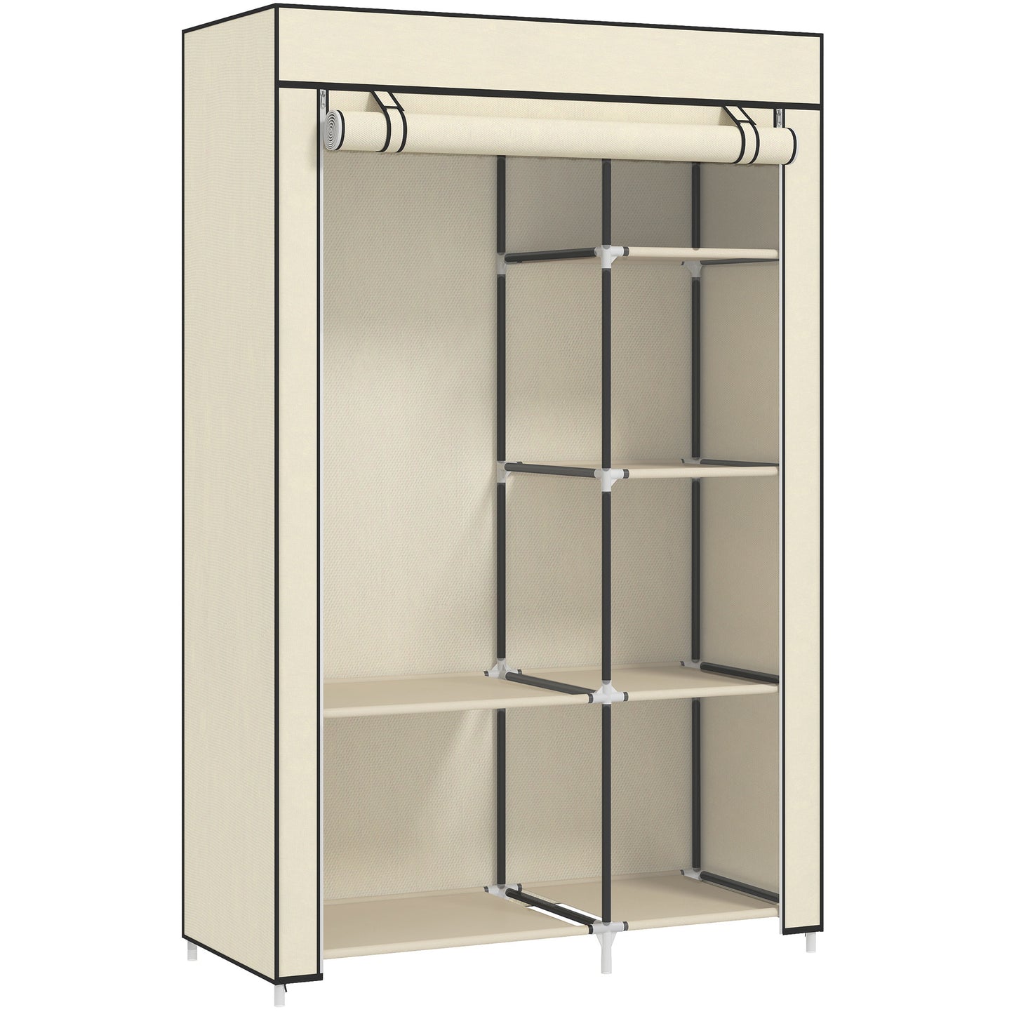 Fabric Wardrobe w/ Shelves Hanging Rail Foldable Wardrobe Cream