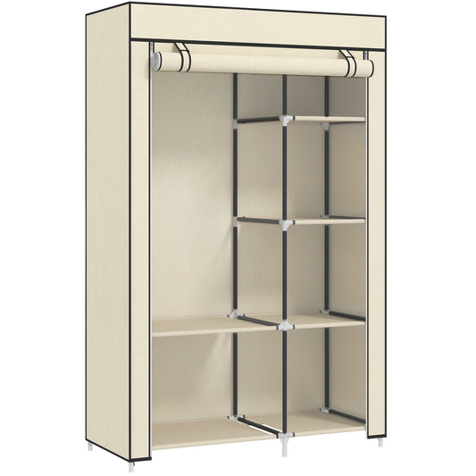 Fabric Wardrobe w/ Shelves Hanging Rail Foldable Wardrobe Cream