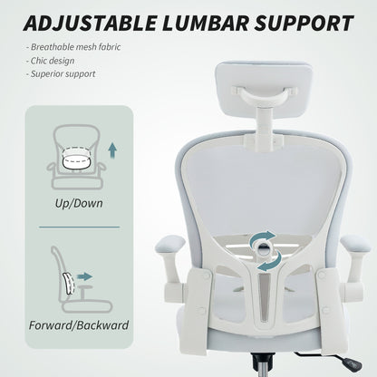 Multi-Adjustable Office Chair, with Lumbar Support, Headrest and Mesh Back - White