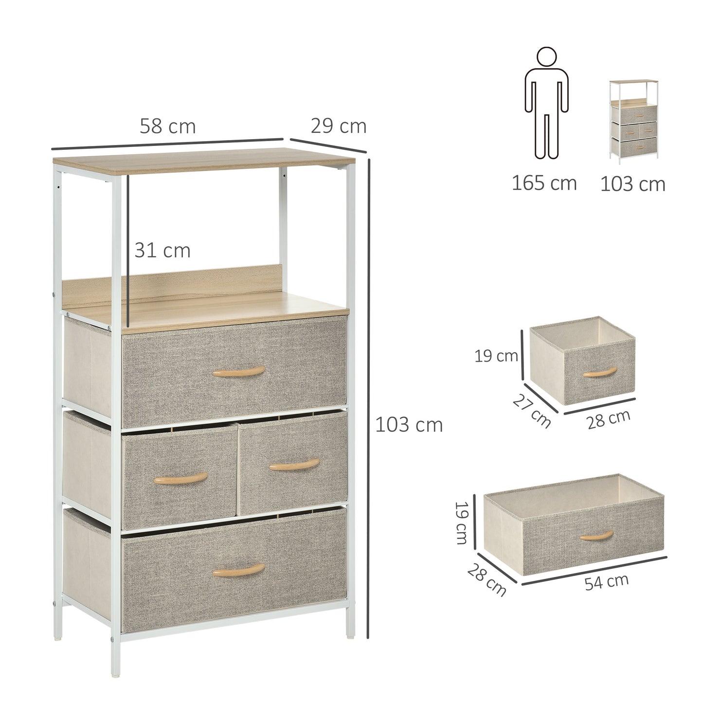 4 Drawer Storage Chest Unit Home Cabinet w/ Shelves for Living Room Bedroom Entryway Living Furniture, Light Grey
