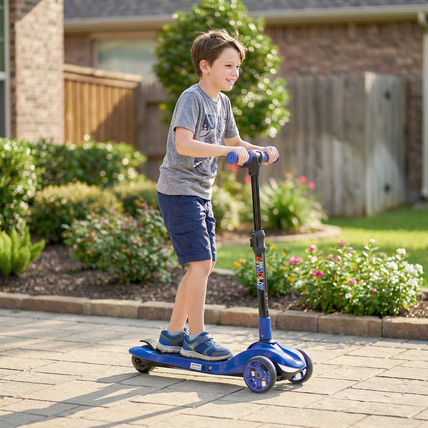 Three-Wheel Foldable Electric Scooter for Kids Aged 6-10 Years, Blue