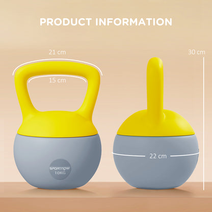 10KG Soft Kettlebell, Kettlebell with Non-Slip Handle for Home Gym, Weight Lifting, Strength Training, Yellow/Grey