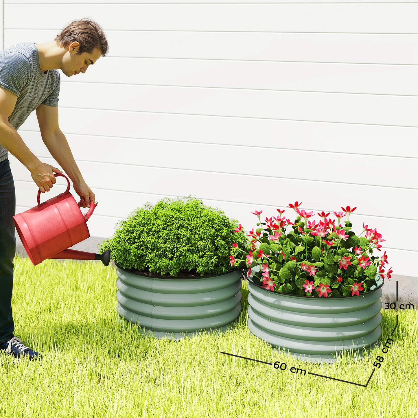 Set of 2 Raised Garden Bed, Metal Planter Box with Safety Edging, Easy-to-assemble Stock Tank, Green
