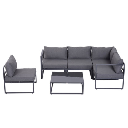 5 Seater Aluminium Garden Furniture Set, Garden Sofa Set with Thick Cushions for Patio and Balcony, Outdoor, Grey