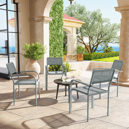 Stackable Garden Chairs Set of 4, Rattan Effect Outdoor Dining Chairs, Light Grey