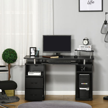 Study Desk Writing Table for Home Office, Student Workstation with Drawers, Sliding Shelf and Storage, Black