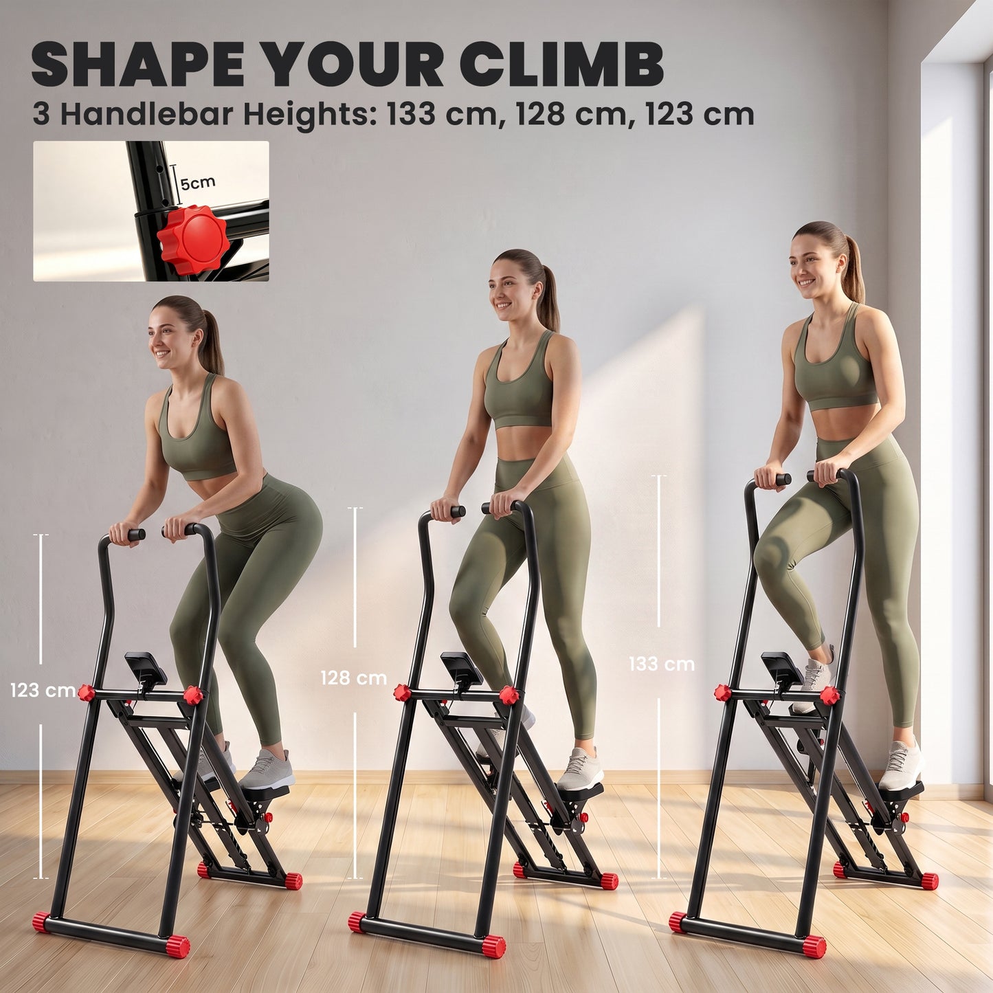 Stair Stepper for Home Gym with 3 Resistances, Foldable Vertical Stair Climber with Adjustable Handlebar, LCD Monitor