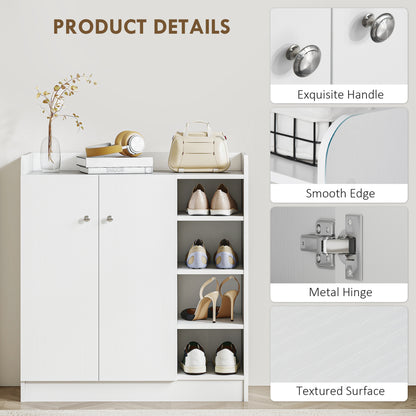 Shoe Storage Cabinet Two Doors w/ Adjustable 4 Shelves Cupboard Footwear Rack Stand Organiser Hallway White